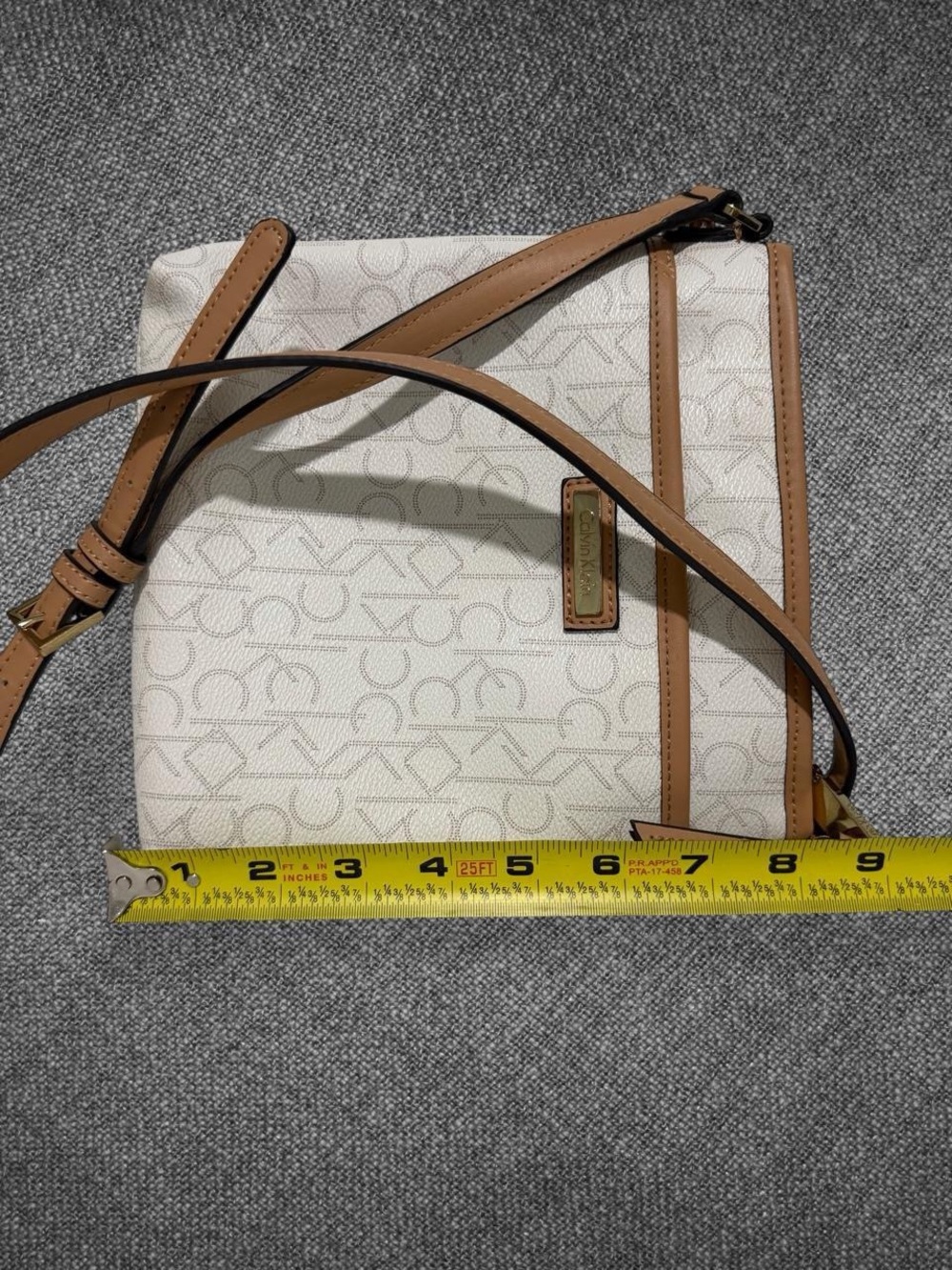 Calvin Klein White Monogram Crossbody Bag With Tan Trim - Picture 6 of 8